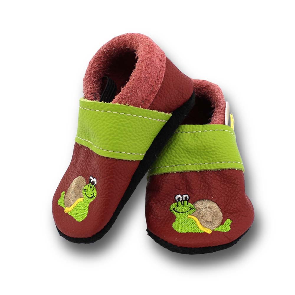 Preview: Krabbelschuhe Schnecke auf bordeaux